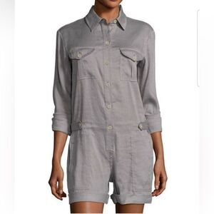 Vince Gray Linen Blend Utility Romper